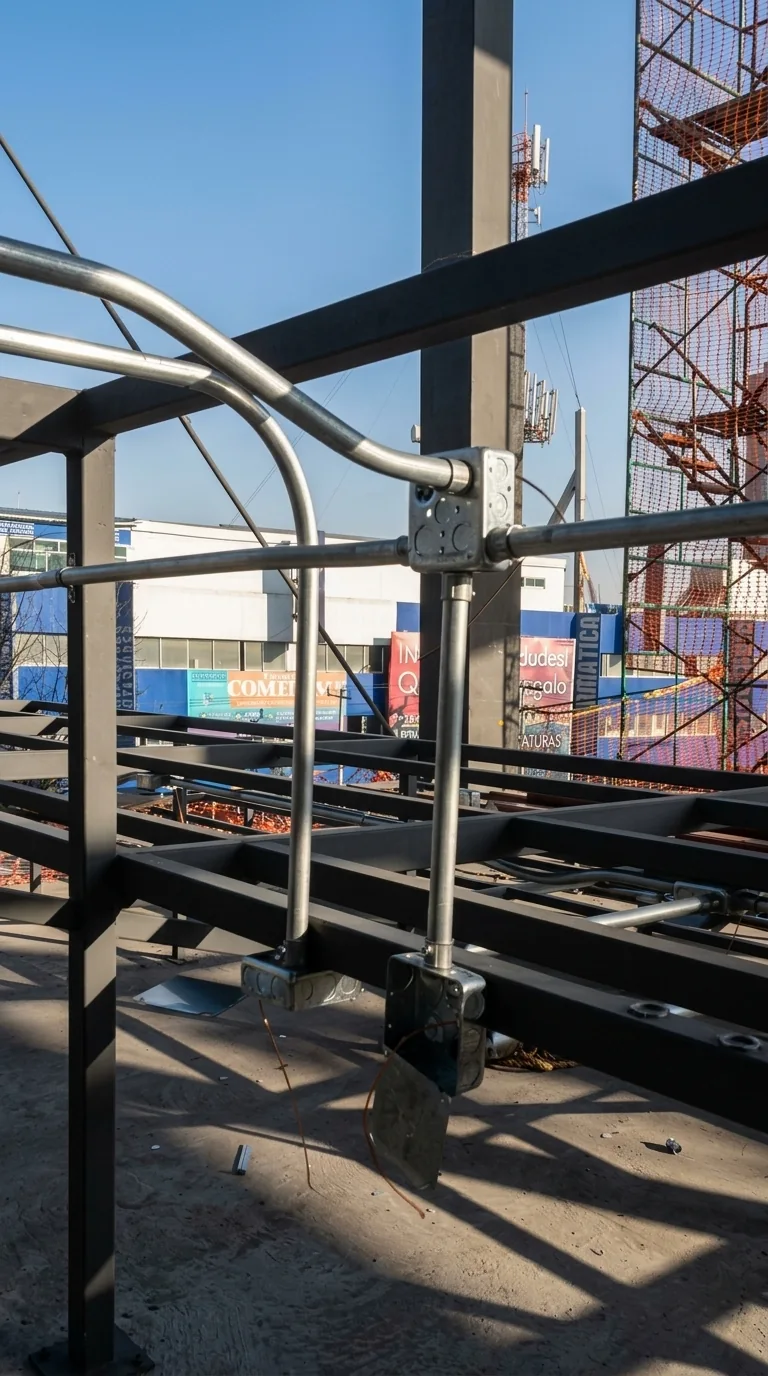 Detalle de instalaciones eléctricas en tubería metálica
